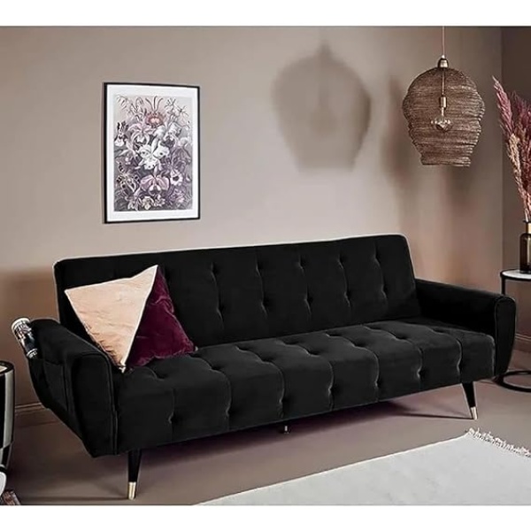 Ripple FURNITURE 2 in 1 upholstered flip sofa bed (Black)