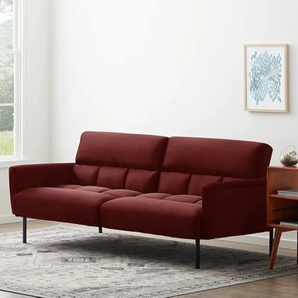 Ripple FURNITURE Three Seater Wooden Sofa Cum Bed for Living Room (Red)