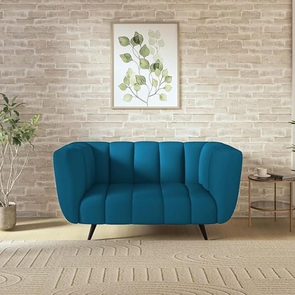 Ripple FURNITURE Premium Fabric 2 Seater Sofa Set with Padded Cushioned Armrest (Peacock Blue)