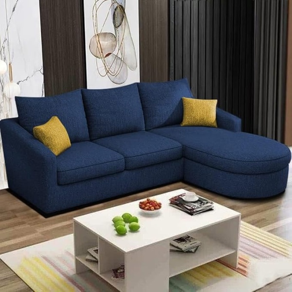 Ripple FURNITURE EleganceEdge 4-Seater Sofa Set for Living Room (Blue)