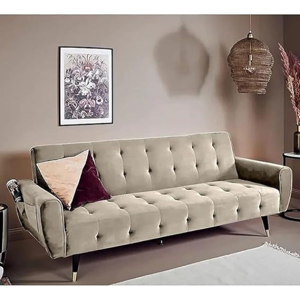 Ripple FURNITURE 2 in 1 upholstered flip sofa bed (Light Biege)