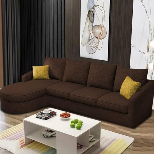 Ripple FURNITURE Sumptuous Serenity: The Round Lounger L-Shape 6 Seater Sofa Set for Your Living Room (LHS) (Brown)