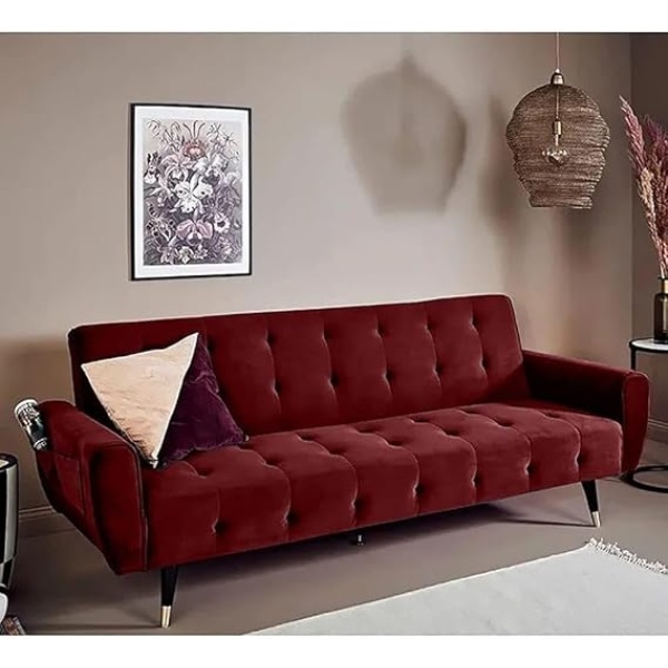 Ripple FURNITURE 2 in 1 upholstered flip sofa bed (Burgundy)