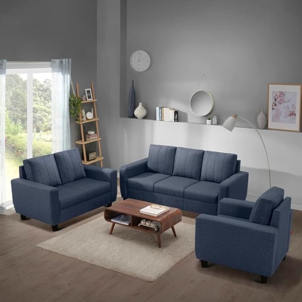 Ripple FURNITURE Modern Fabric Sofa (3+2+1 Seater, Ocean Blue)