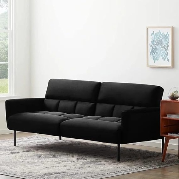 Ripple FURNITURE Three Seater Wooden Sofa Cum Bed for Living Room (Dark Black)