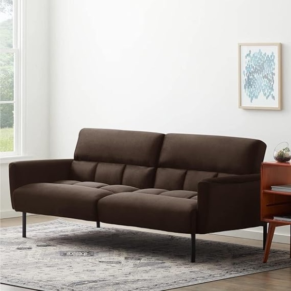Ripple FURNITURE Three Seater Wooden Sofa Cum Bed for Living Room (Brown)