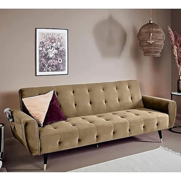 Ripple FURNITURE 2 in 1 upholstered flip sofa bed (Beige)