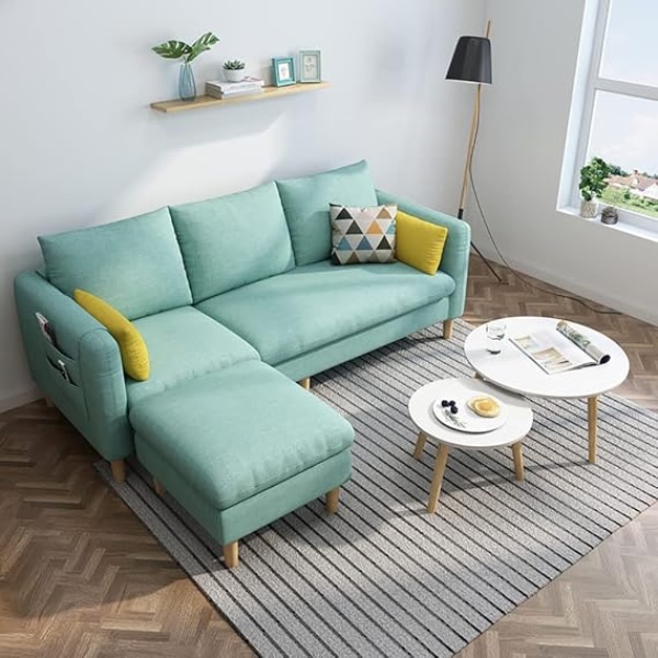 Ripple FURNITURE Maple Sectional Fabric Sofa Set Cotton Furniture Home Apartment Hotel Green (Light Green)