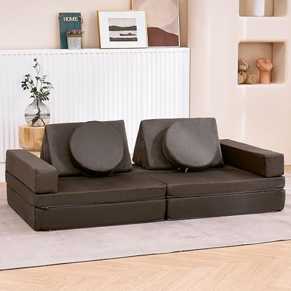Ripple FURNITURE Couch Extended Size 10PCS with futons, Floor Couch Floor Sofa Modular Furniture for Kids and Adults, Modular Foam Play Couch, Modular Sectional Sofa (Charcoal)