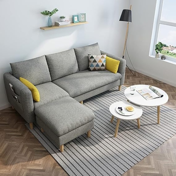 Ripple FURNITURE Maple Sectional Fabric Sofa Set Cotton Furniture Home Apartment Hotel Green (Grey)