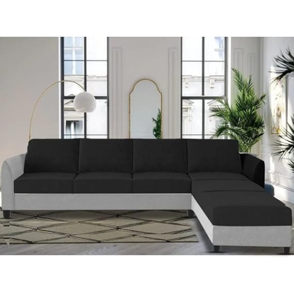 Ripple FURNITURE Luxury 6 Seater L Shape Sofa For LIVING Room (Black and Grey)