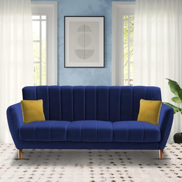 Ripple FURNITURE 3 Seater Sofa Set for Living Room (Blue)
