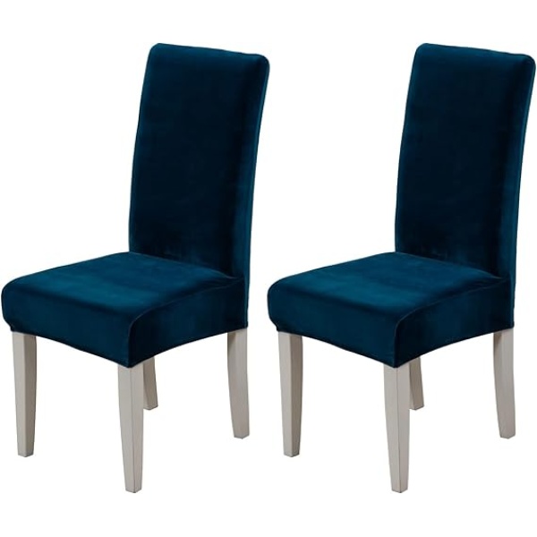 Ripple FURNITURE Velvet Dining Chair Cover Set of 2,Soft Plush Parsons Chair Slipcover Removable Washable Thick Durable Chair Protector Cover for Kitchen Hotel Restaurant Ceremony-dark blue-Set of 2