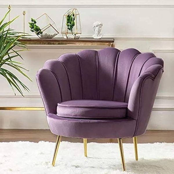 Ripple FURNITURE Round shaped Flower chair - Mettle legs - velvet (Purple)