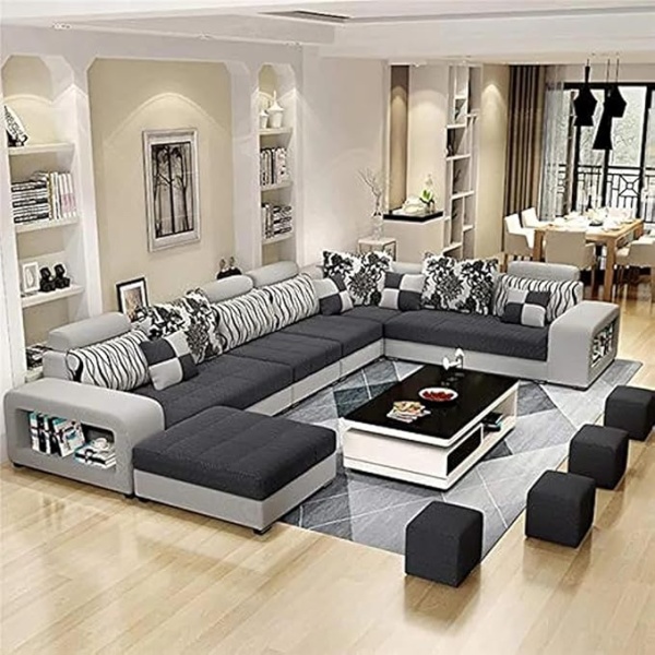 Ripple FURNITURE Apartment and living room corner sofa set (Grey)