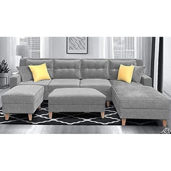 Ripple FURNITURE Luxury 8 Seater L Shape Sofa Set For Living Room (Grey Fabric)