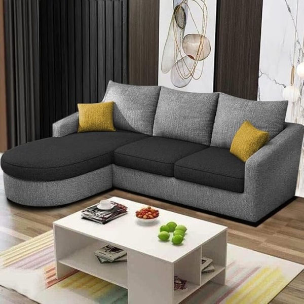 Ripple FURNITURE EleganceEdge 4-Seater Sofa Set for Living Room (LHS) (Black Grey)