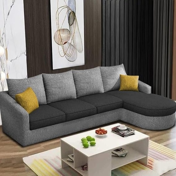Ripple FURNITURE The Round Lounger L-Shape 6 Seater Sofa Set for Your Living Room (RHS) (Black Grey)