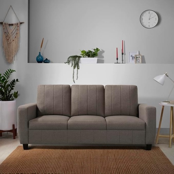 Ripple FURNITURE Modern Fabric Sofa (3 Seater, Pebble Brown)