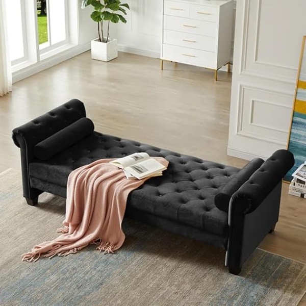 Ripple FURNITURE Britine Upholstered Settee Chaise Lounge 210 X 80 X 70 Cm Black