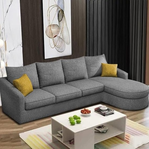Ripple FURNITURE Sumptuous Serenity: The Round Lounger L-Shape 6 Seater Sofa Set for Your Living Room (RHS) (Grey)