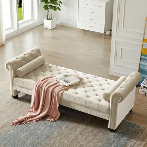 Ripple FURNITURE Britine Upholstered Settee Chaise Lounge 210 X 80 X 70 Cm Ivory