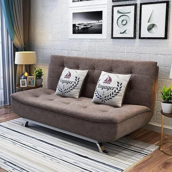 Ripple FURNITURE Fabric multifunction folding sofa cum bed (Brown)