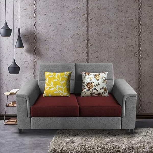 Rippple FURNITURE 2 Seater Sofa Set for Living Room (Maroon Grey)