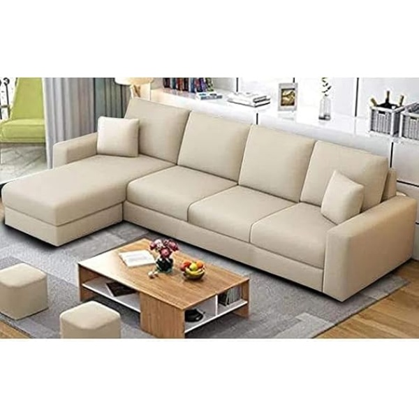 Ripple FURNITURE 6 Seater L Shape Corner Sofa Set For Living Room (Cream)