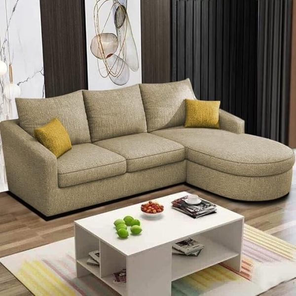 Ripple FURNITURE Elegance Edge 4-Seater Sofa Set for Living Room (Cream)