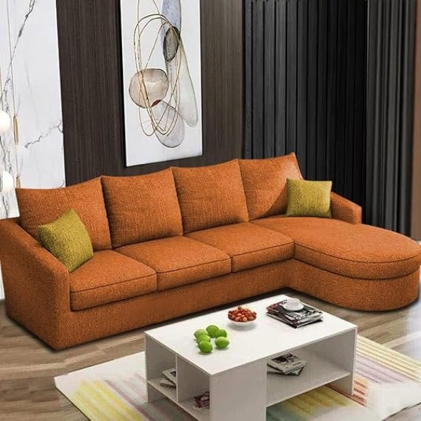 Ripple FURNITURE Sumptuous Serenity: The Round Lounger L-Shape 6 Seater Sofa Set for Your Living Room (RHS) (Orange)