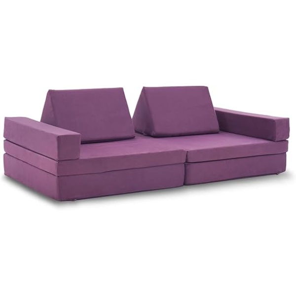 Ripple FURNITURE Couch Extended Size 8PCS for Family, Floor Sofa Couch Modular Funiture for Kids Adults, Playhouse Play Set for Toddlers Babies, Modular Foam Play Couch Indoor 66" x 33" x 22" Purple
