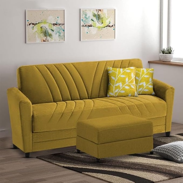 Ripple FURNITURE Elegance Essence 3 Seater Sofa Set with Ottoman (Yellow)
