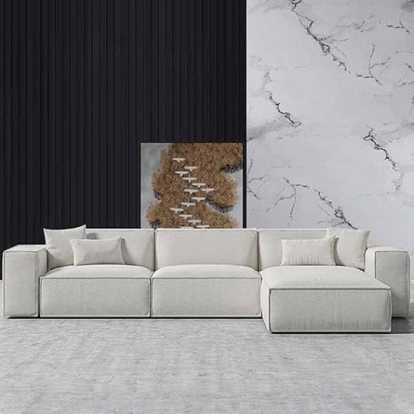 Ripple FURNITURE L-Shape Modern Style Luxury Home Couch (Left, White)