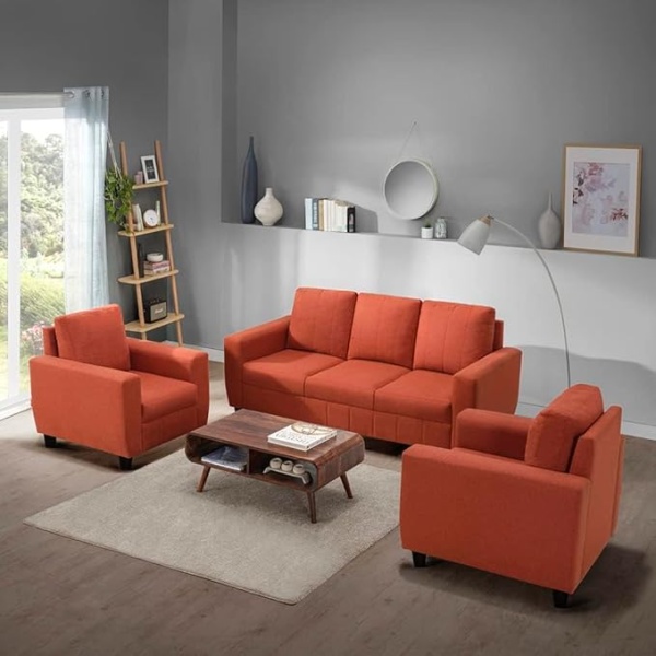 Ripple FURNITURE Modern Fabric Sofa (3+1+1 Seater, Ember Orange)