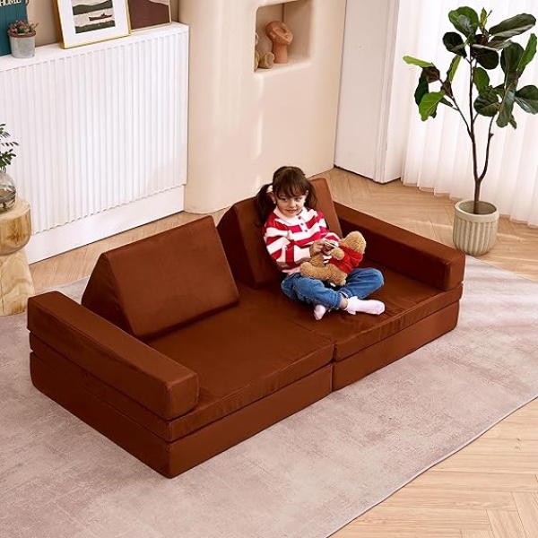 Ripple FURNITURE  Couch Extended Size 8PCS for Family, Floor Sofa Couch Modular Funiture for Kids Adults, Playhouse Play Set for Toddlers Babies, Modular Foam Play Couch I