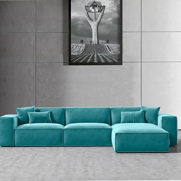 Ripple FURNITURE L-Shape Modern Style Luxury Home Couch (Left, Sky Blue)