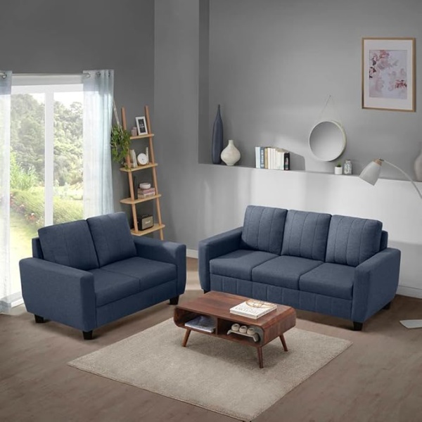 Ripple FURNITURE Modern Fabric Sofa (3+2 Seater, Ocean Blue)