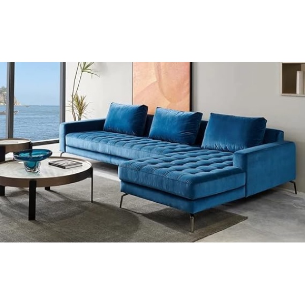 Ripple FURNITURE L shaped sofa set living room furniture sectional blue fabric living room couches sofa set