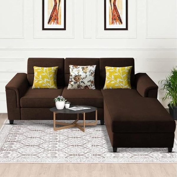 Ripple FURNITURE Elegant 4 Seater L Shape Sofa Set for Living Room (Brown)
