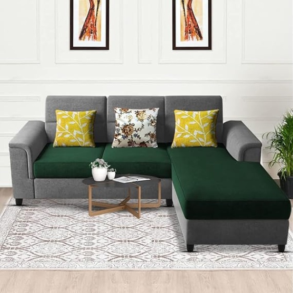 Ripple FURNITURE Elegant 4 Seater L Shape Sofa Set for Living Room (Green Grey)
