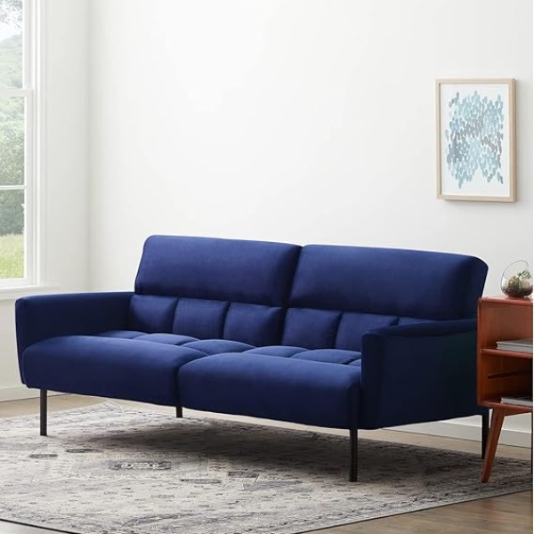 Ripple FURNITURE Three Seater Wooden Sofa Cum Bed for Living Room (Blue)