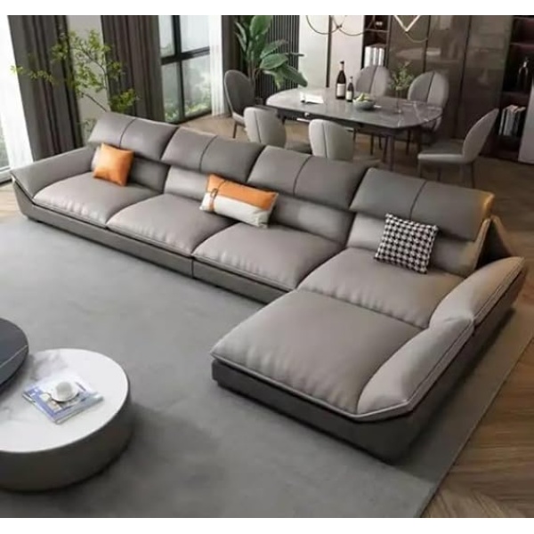 Ripple FURNITURE Nordic Style Modern Luxury Leather Living Room Couch (Brown & Beige)