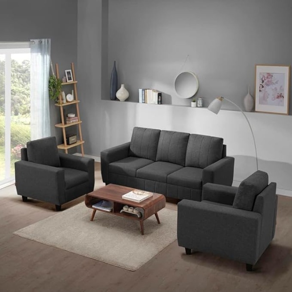 Ripple FURNITURE Modern Fabric Sofa (3+1+1 Seater, Stone Grey)