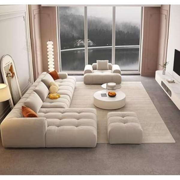 Ripple FURNITURE Modern Living Room Furniture Set, Sofa Couches with Ottoman, Sectional, Beige