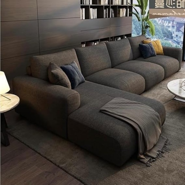 Ripple FURNITURE Luxury Modern Sofa Couch with Chaise Lounge, Living Room, Bedroom, Dining Room, Office, Guestroom (Charcoal Grey, Right)