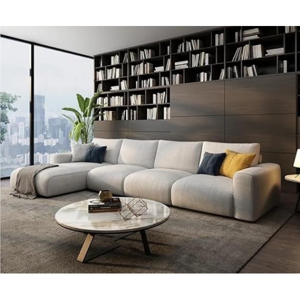 Ripple FURNITURE Luxury Modern Sofa Couch with Chaise Lounge, Living Room, Bedroom, Dining Room, Office, Guestroom (Light Beige, Right)