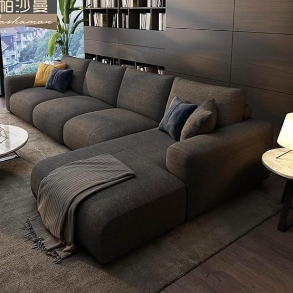 Ripple FURNITURE Luxury Modern Sofa Couch with Chaise Lounge, Living Room, Bedroom, Dining Room, Office, Guestroom (Charcoal Grey, Left)