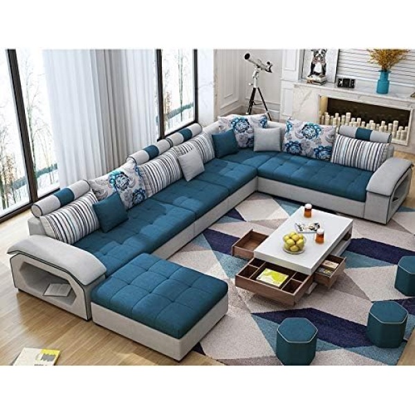 Ripple FURNITURE Modern Couch U Shaped Fabric Living Room Furniture L Shape Corner Sofa Set