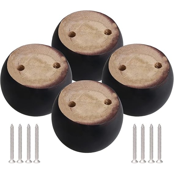 Ripple FURNITURE  4pcs 50mm Height Black Eucalyptus Wood Round Bun Furniture Feet